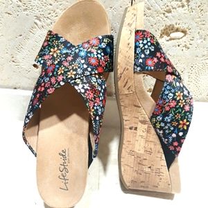 Life Stride floral wedge heeled sandals